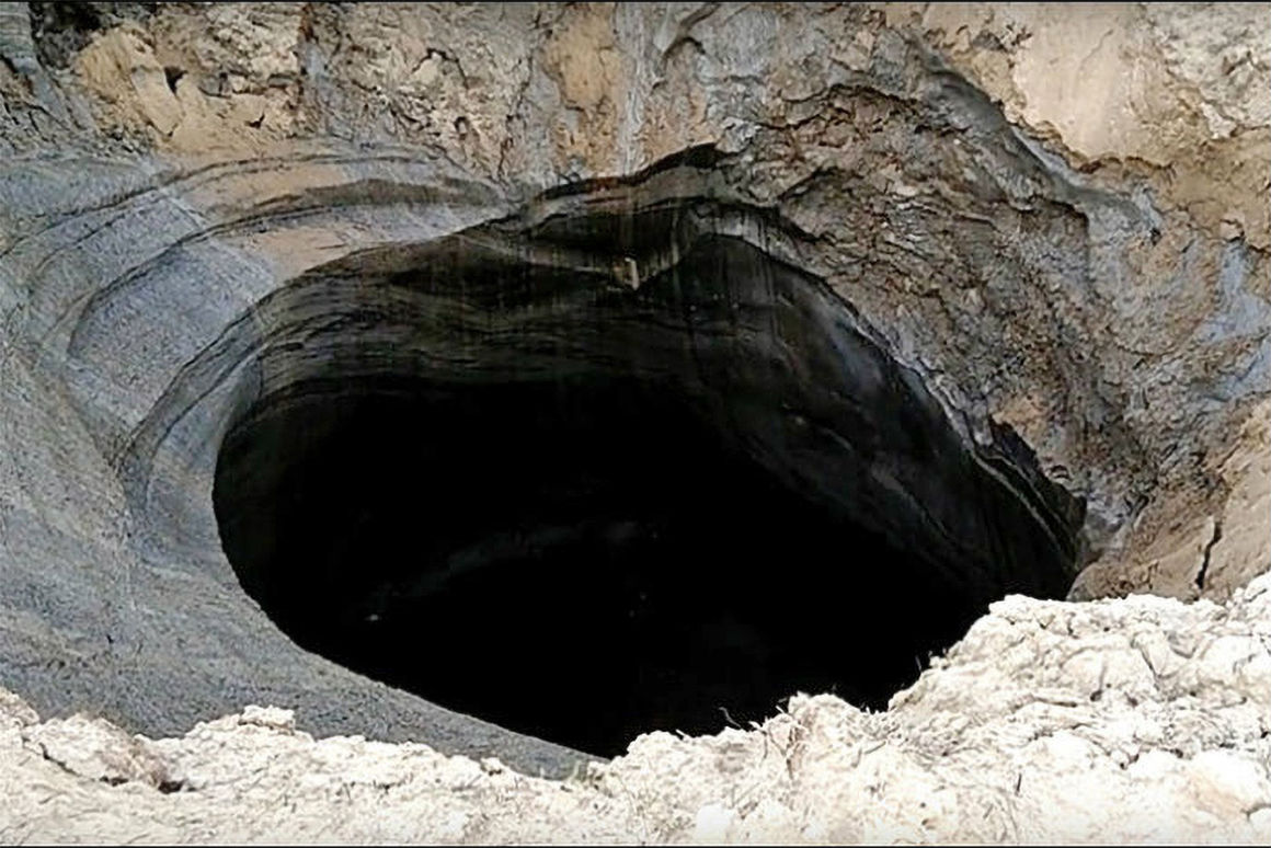 Crater due to methane explosions in Siberia